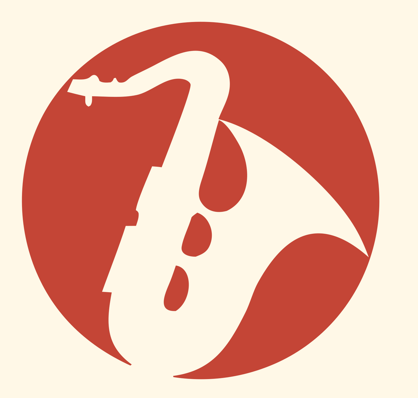 Negative Space Saxophone Circle Badge #fff8e7/#c44536