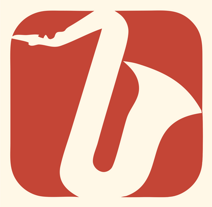 Negative Space Saxophone Rounded Badge #fff8e7/#c44536
