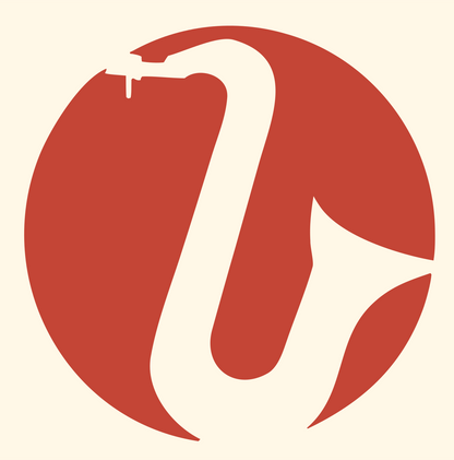Negative Space Saxophone Disk Emblem #fff8e7/#c44536
