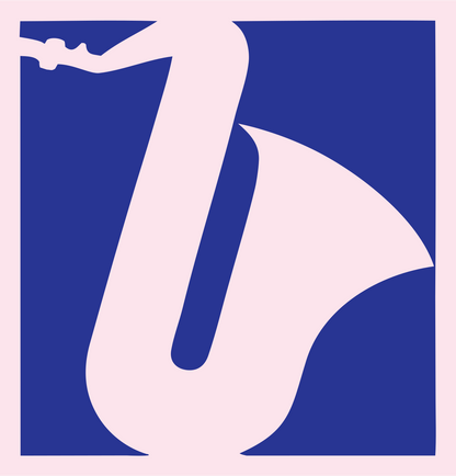 Negative Space Saxophone Cropped Crest #fce4ec/#283593