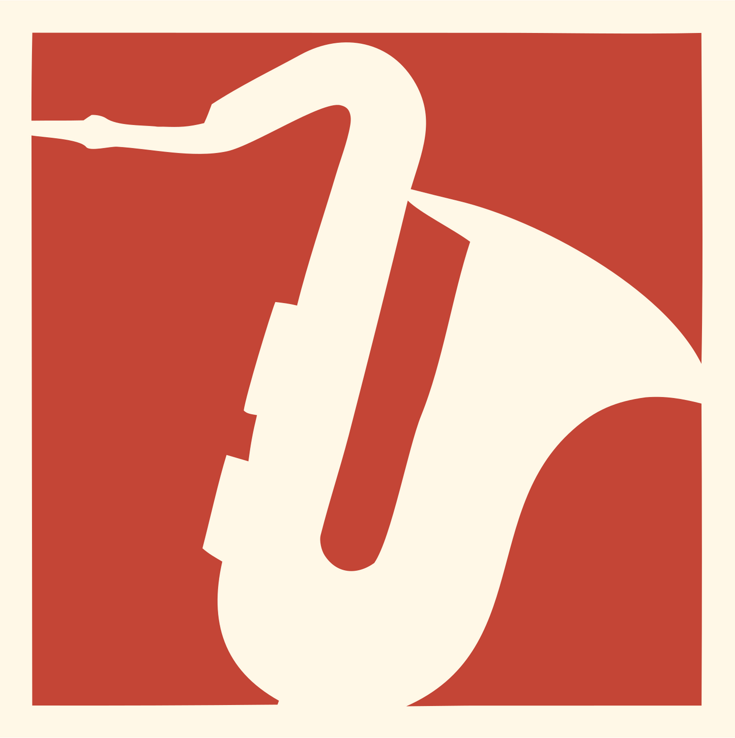 Negative Space Saxophone Block Logo #fff8e7/#c44536