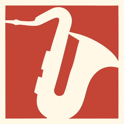 Negative Space Saxophone Block Logo #fff8e7/#c44536