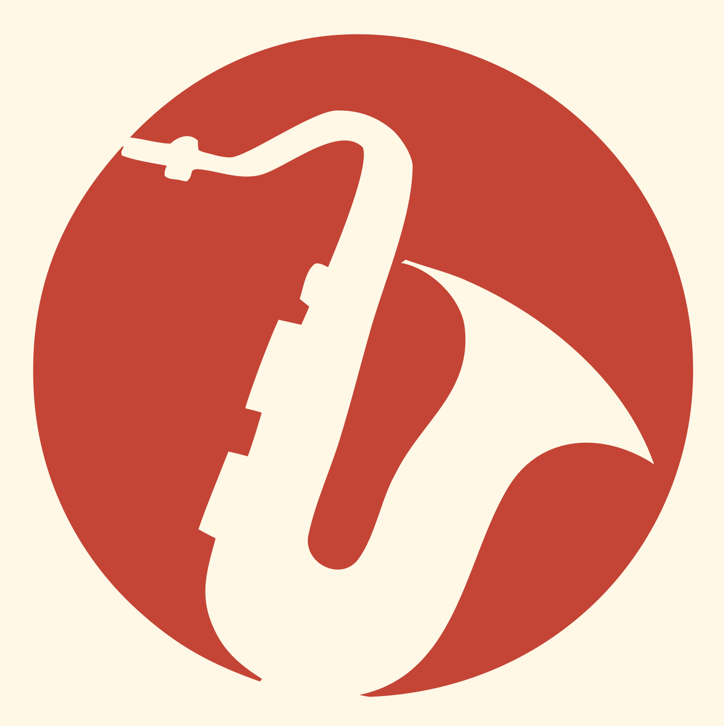 Negative Space Saxophone Circle Mark #fff8e7/#c44536