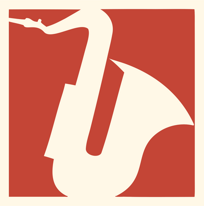 Negative Space Saxophone Tilt Badge #fff8e7/#c44536