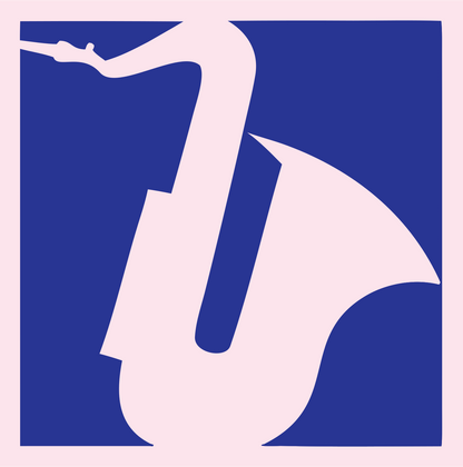 Negative Space Saxophone Tilt Badge #fce4ec/#283593
