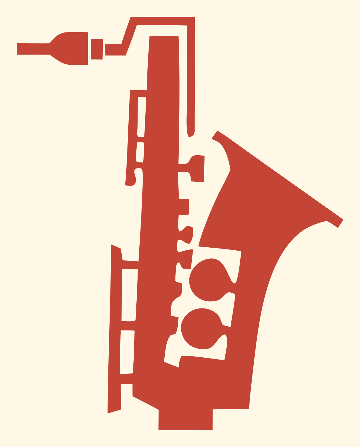 Blocky Saxophone Keys Logo #fff8e7/#c44536