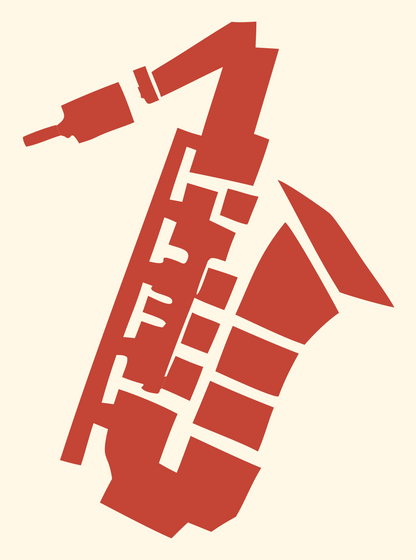 Blocky Saxophone Angled Mark #fff8e7/#c44536