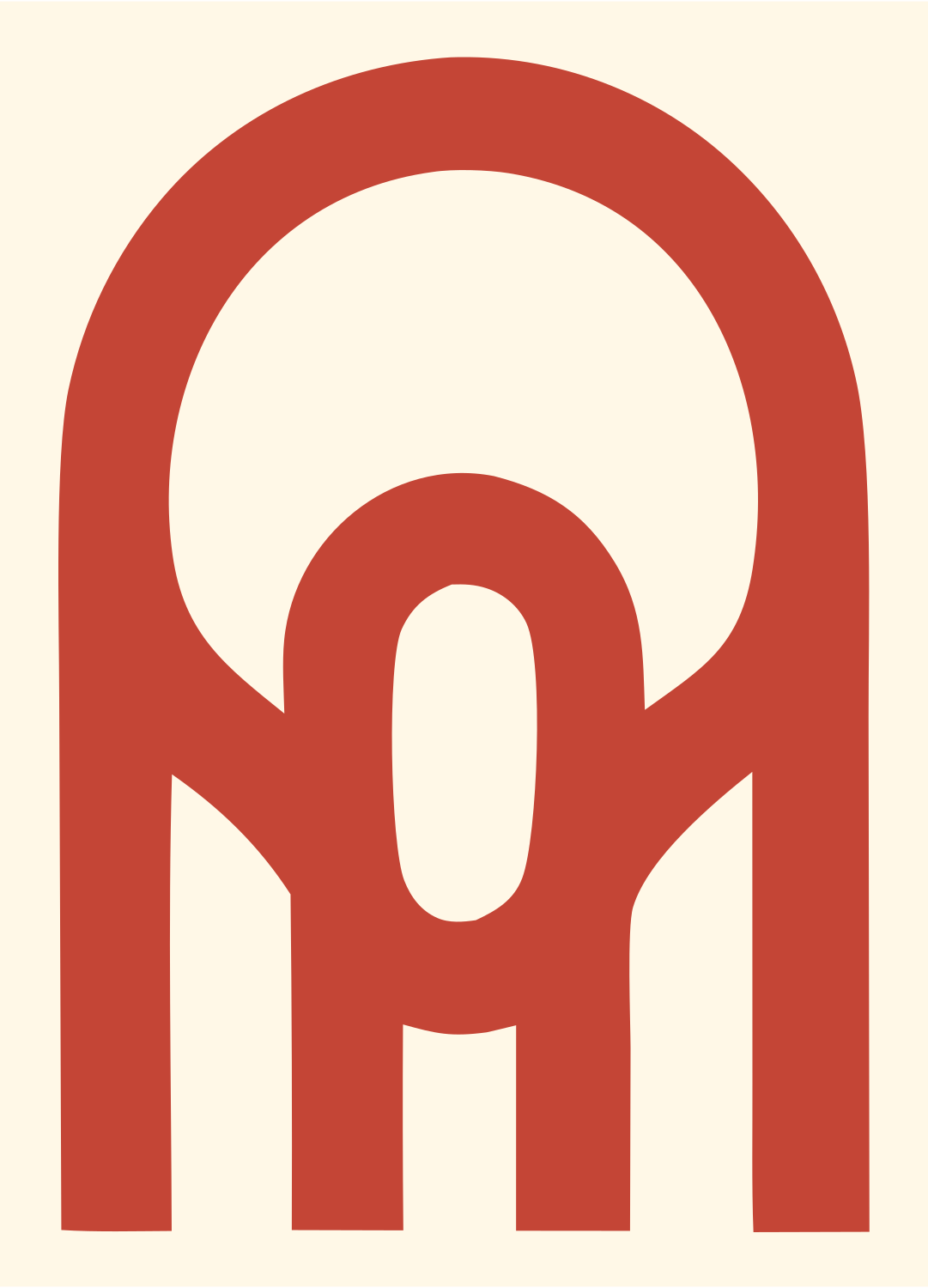 Nested Arch Piano Logo #fff8e7/#c44536