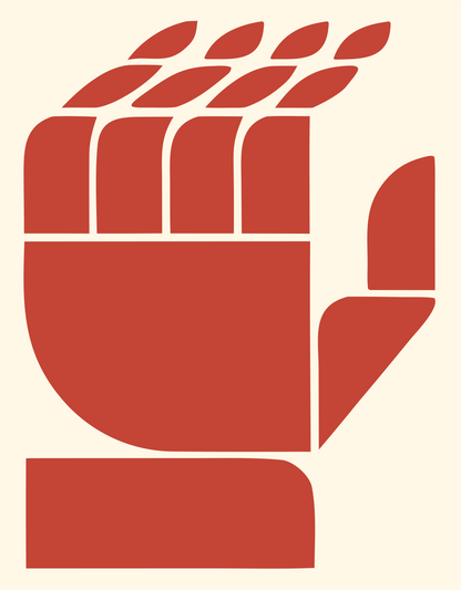 Geometric Robot Fist Badge #fff8e7/#c44536