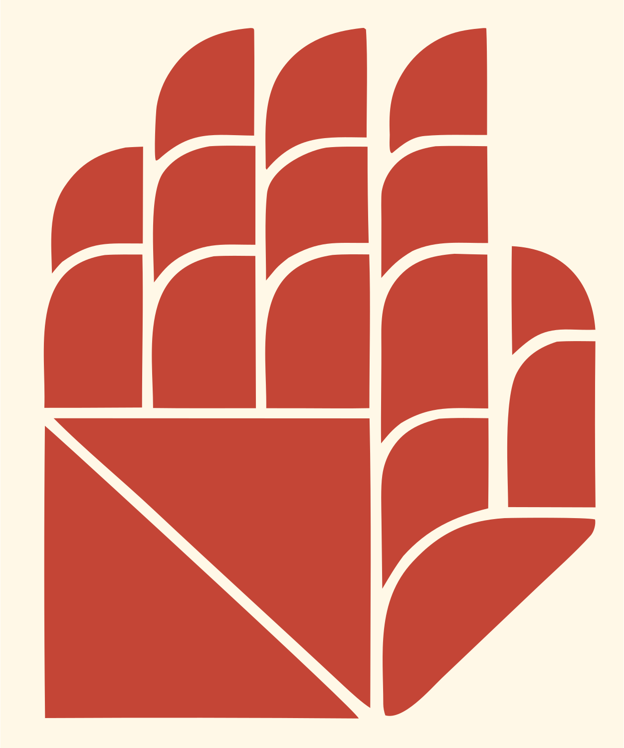 Geometric Robot Hand Crest #fff8e7/#c44536