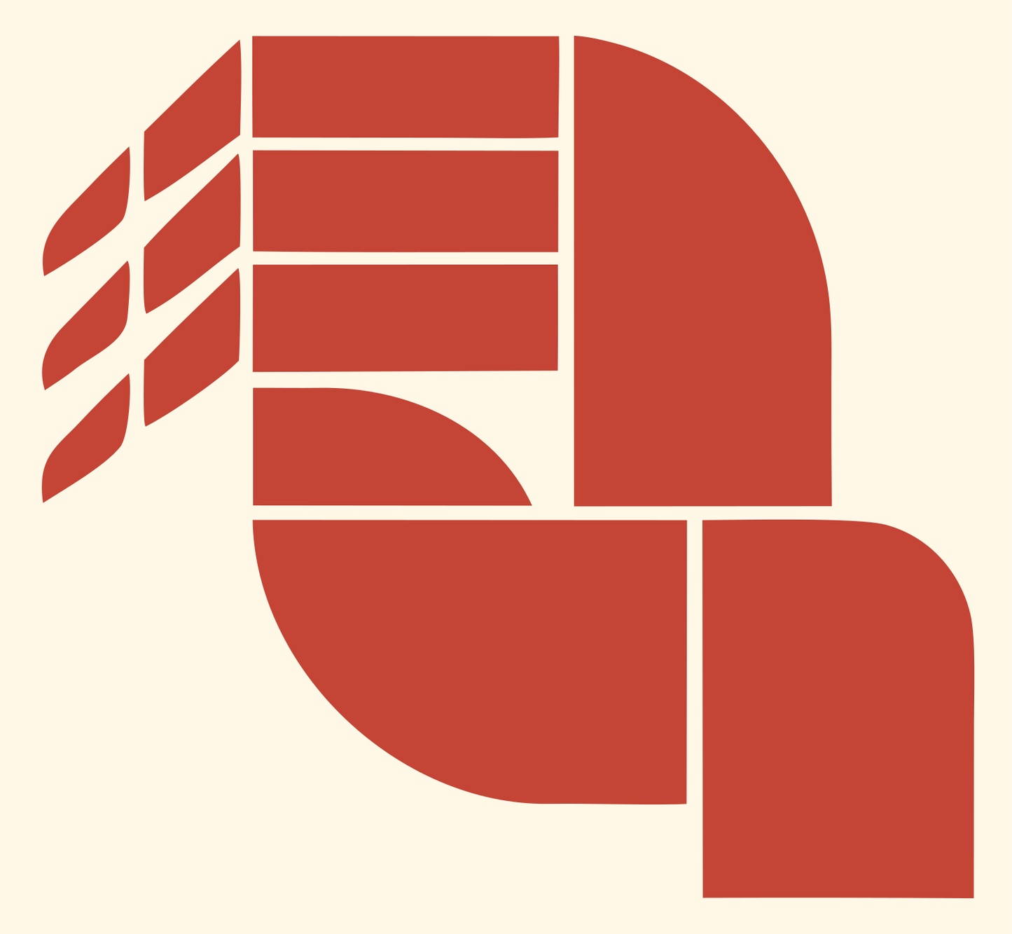 Geometric Segmented Claw Badge #fff8e7/#c44536