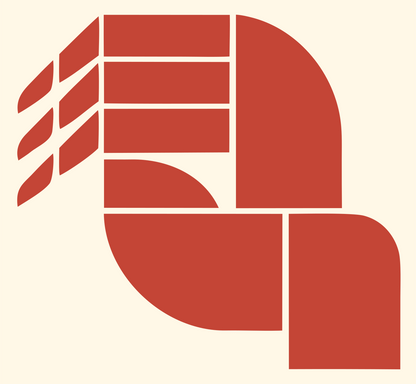Geometric Segmented Claw Badge #fff8e7/#c44536