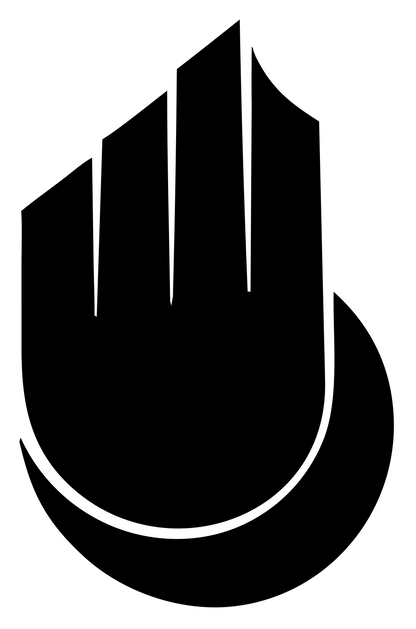 Crescent Robot Hand Badge #ffffff/#000000