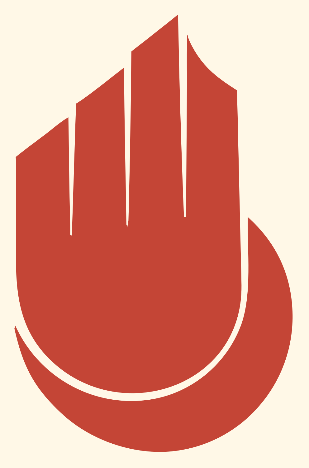 Crescent Robot Hand Badge #fff8e7/#c44536