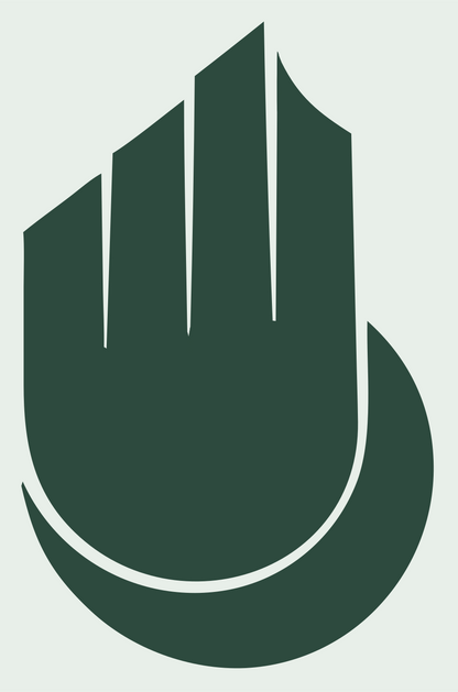 Crescent Robot Hand Badge #e8efe9/#2d4a3e