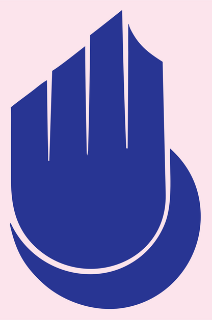 Crescent Robot Hand Badge #fce4ec/#283593