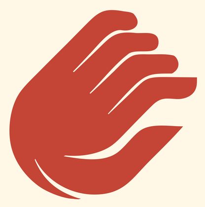 Monoline Reaching Hand Badge #fff8e7/#c44536