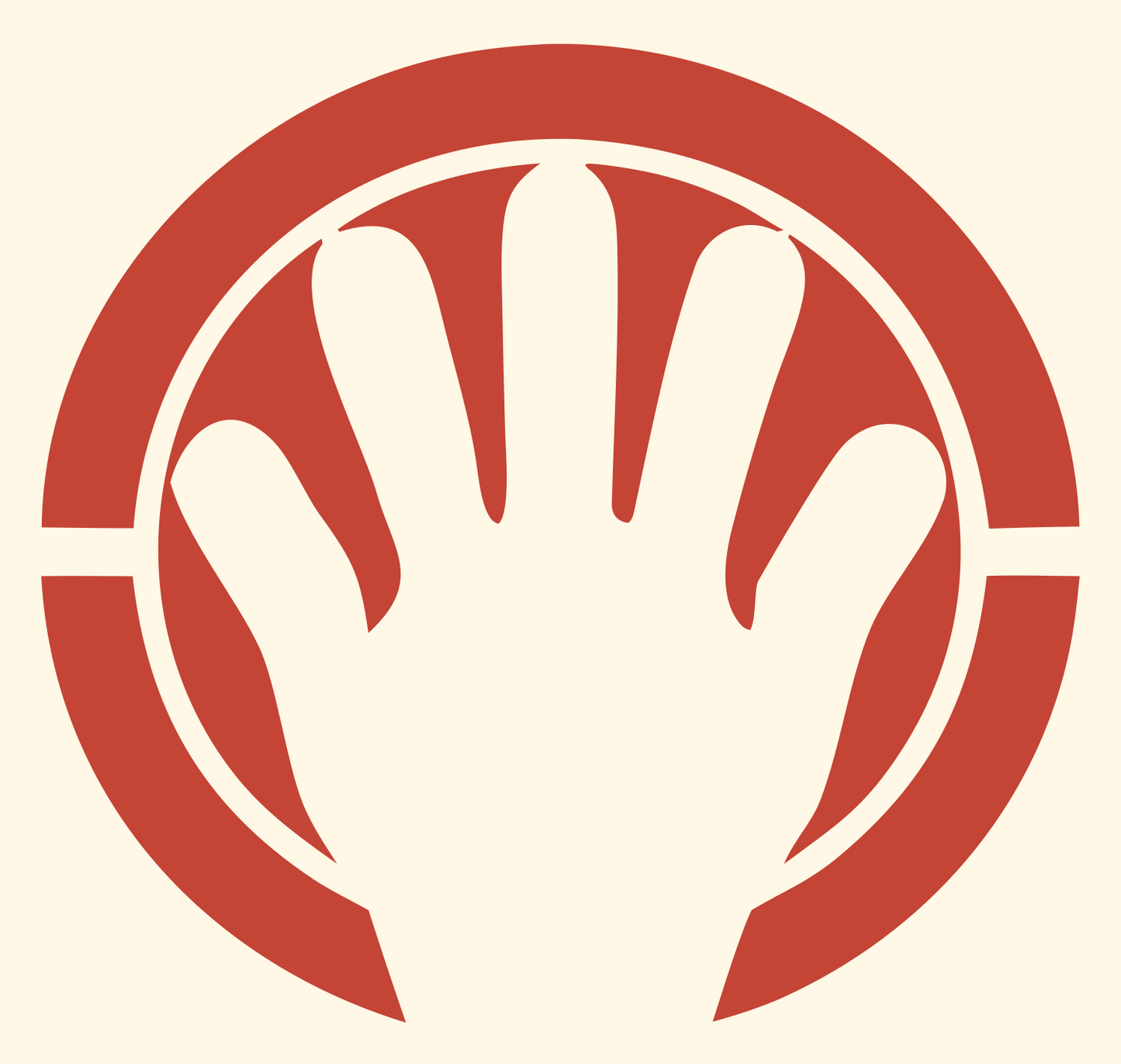 Open Hand Ring Badge #fff8e7/#c44536
