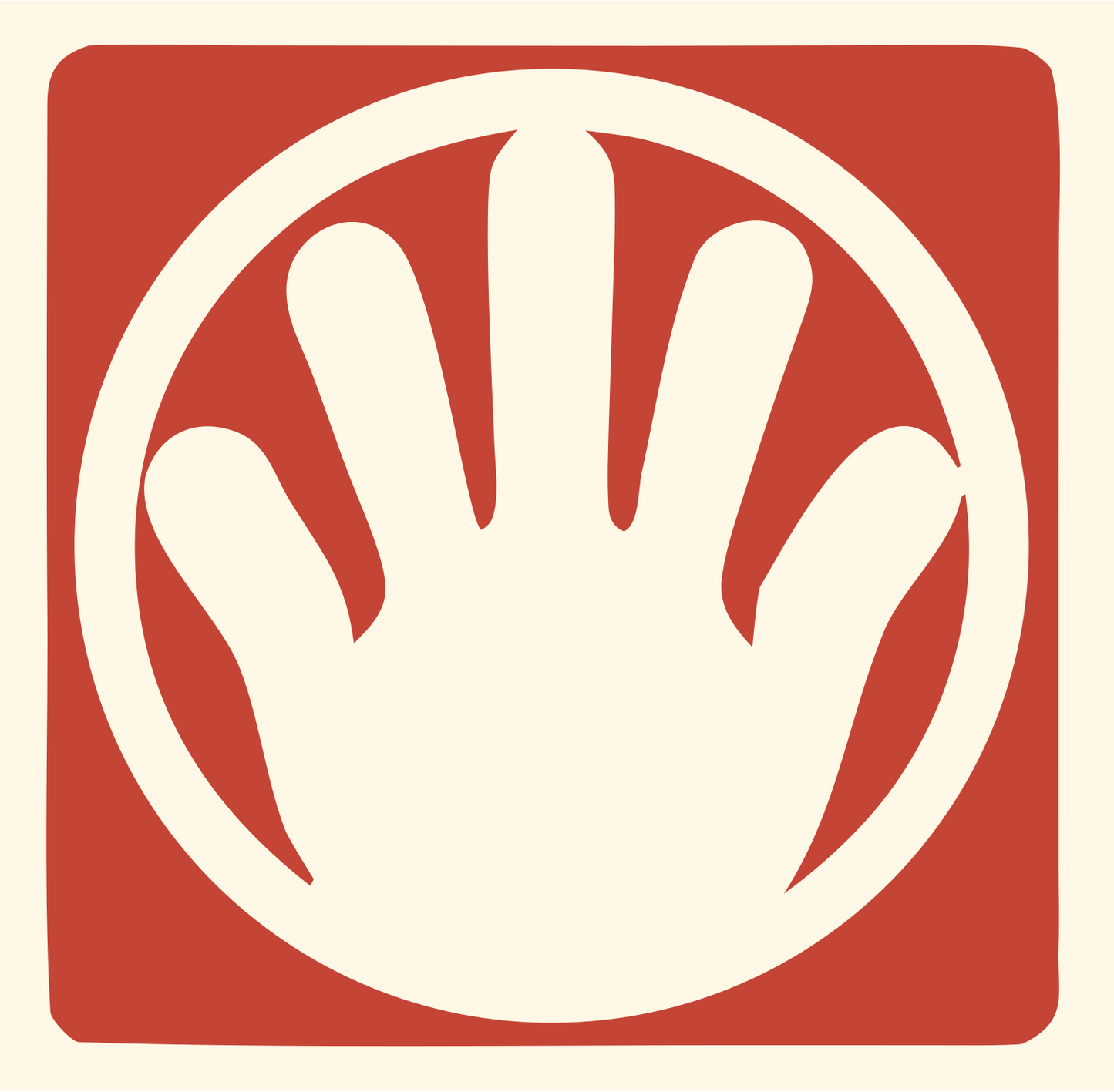 Negative Space Open Hand Badge #fff8e7/#c44536