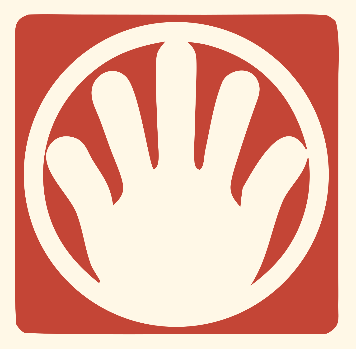 Negative Space Open Hand Badge #fff8e7/#c44536