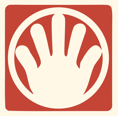Negative Space Open Hand Badge #fff8e7/#c44536