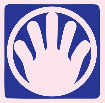 Negative Space Open Hand Badge #fce4ec/#283593