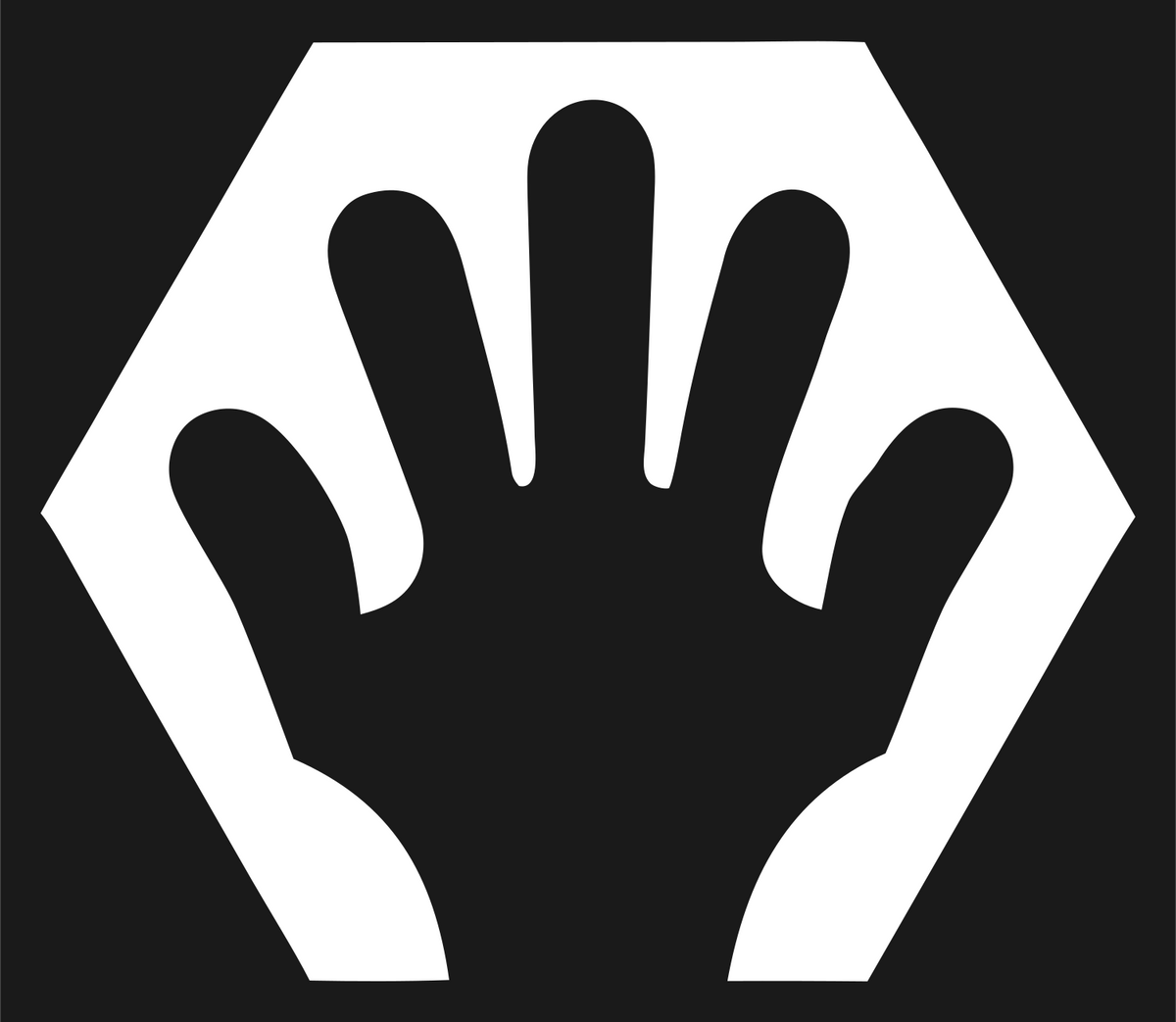 Negative Space Hand Hexagon Badge #1a1a1a/#ffffff