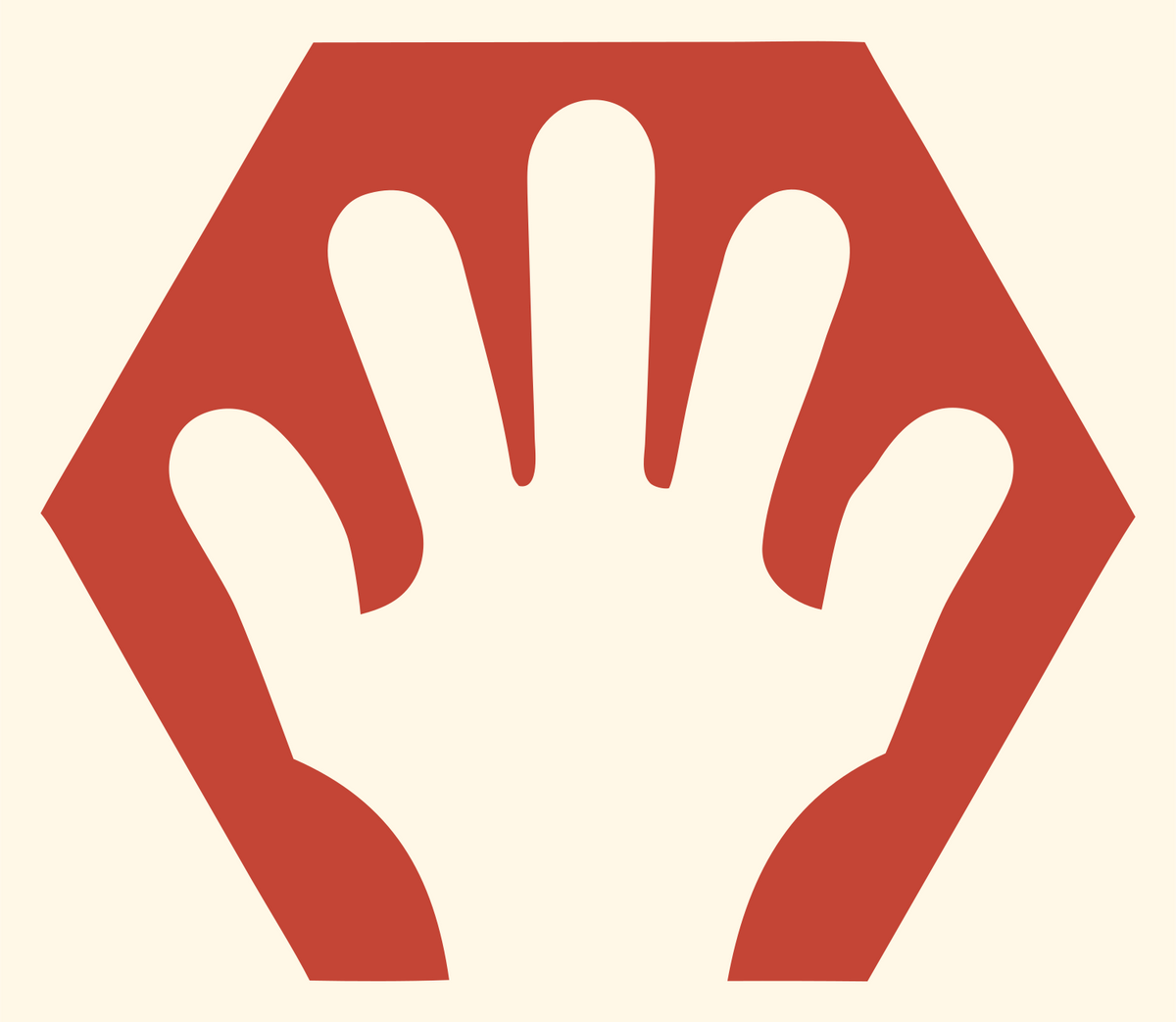 Negative Space Hand Hexagon Badge #fff8e7/#c44536