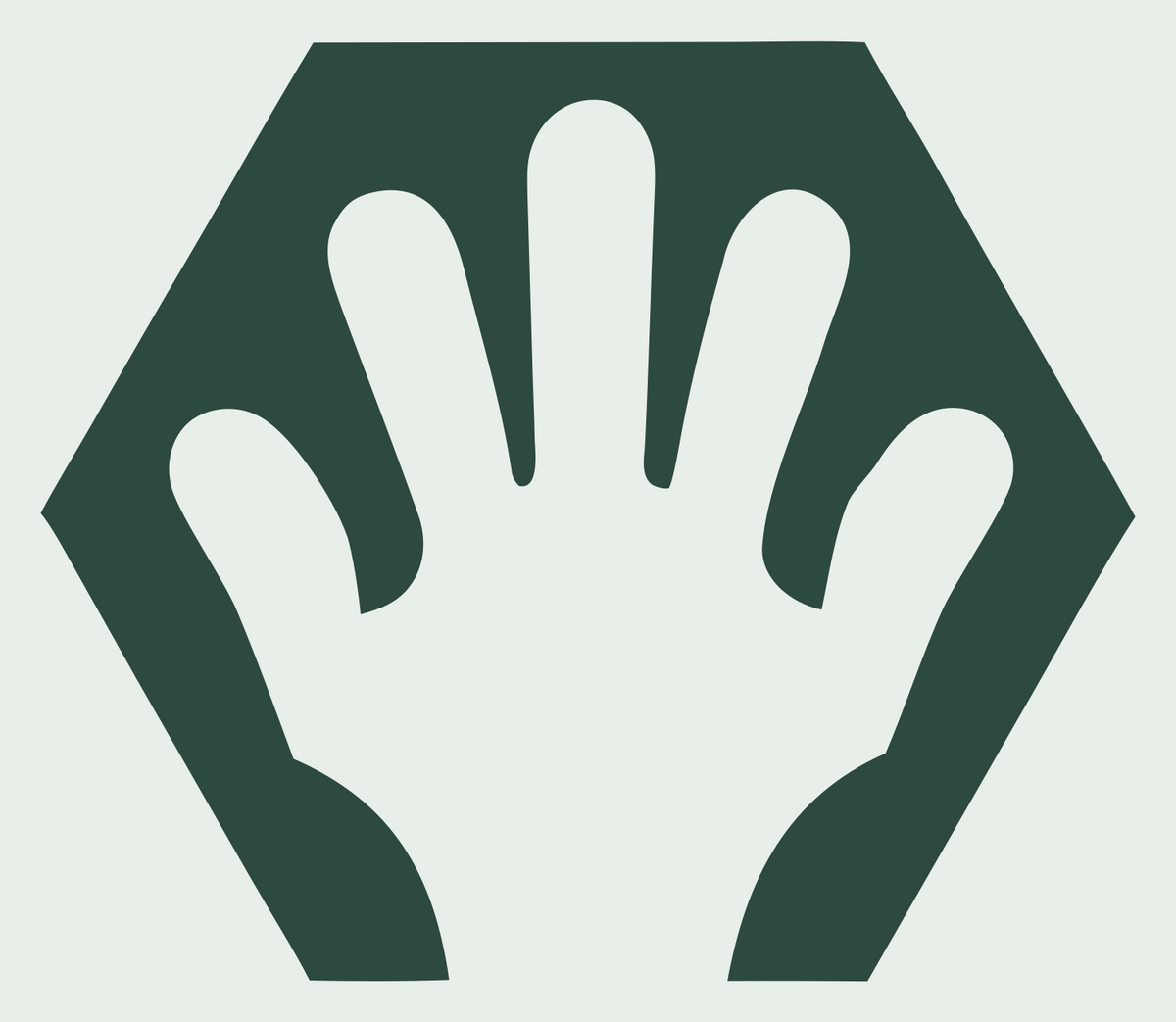 Negative Space Hand Hexagon Badge #e8efe9/#2d4a3e