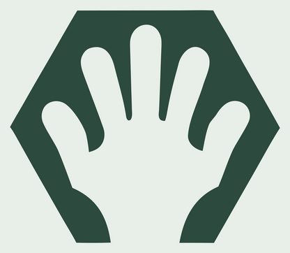 Negative Space Hand Hexagon Badge #e8efe9/#2d4a3e
