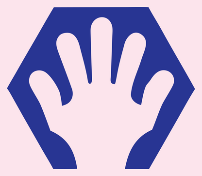 Negative Space Hand Hexagon Badge #fce4ec/#283593