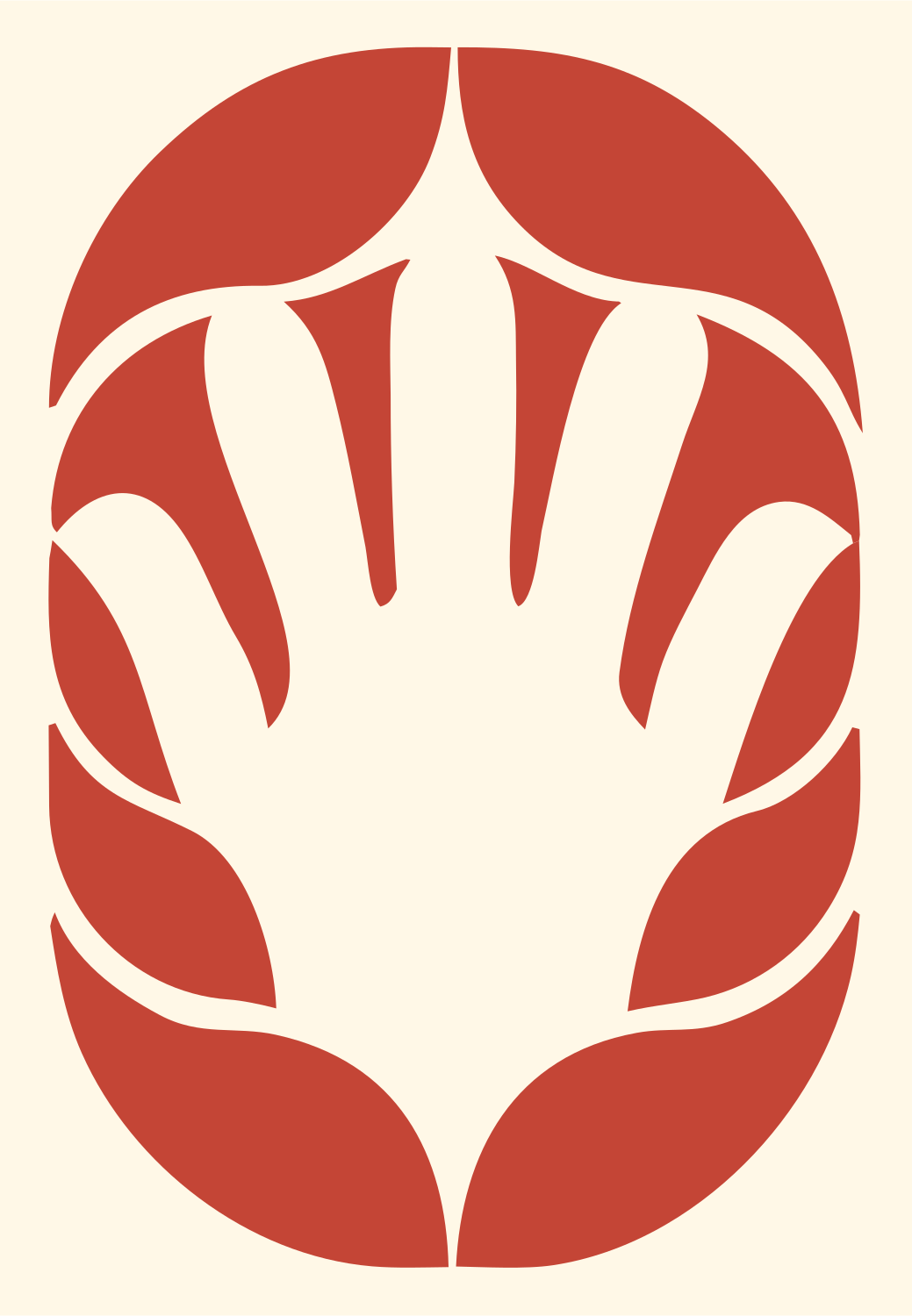 Negative Space Open Hand Badge #fff8e7/#c44536