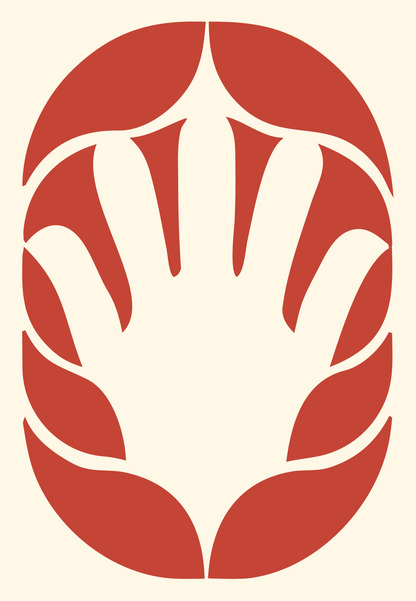 Negative Space Open Hand Badge #fff8e7/#c44536