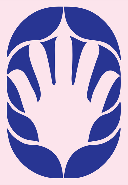 Negative Space Open Hand Badge #fce4ec/#283593