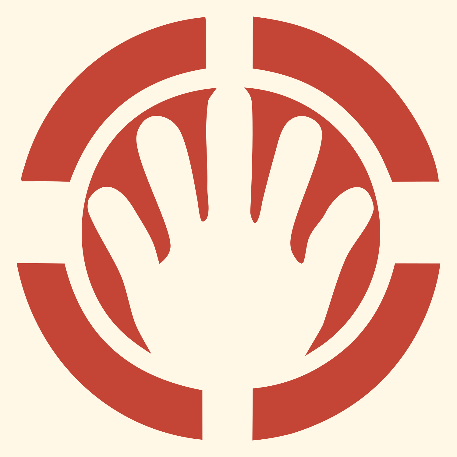 Negative Space Open Hand Badge #fff8e7/#c44536