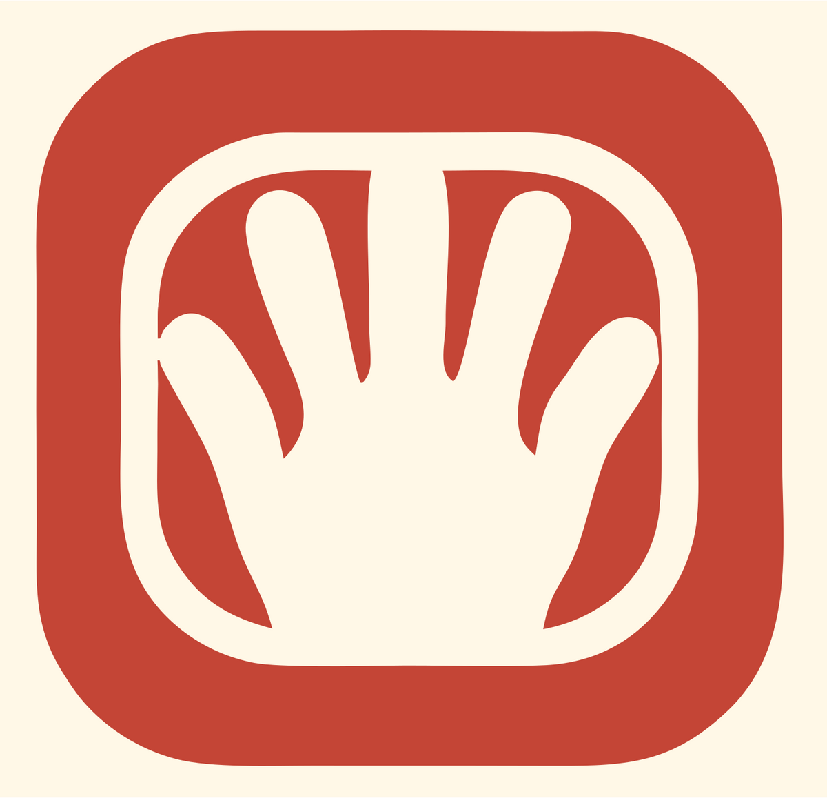 Negative Space Open Hand Badge #fff8e7/#c44536