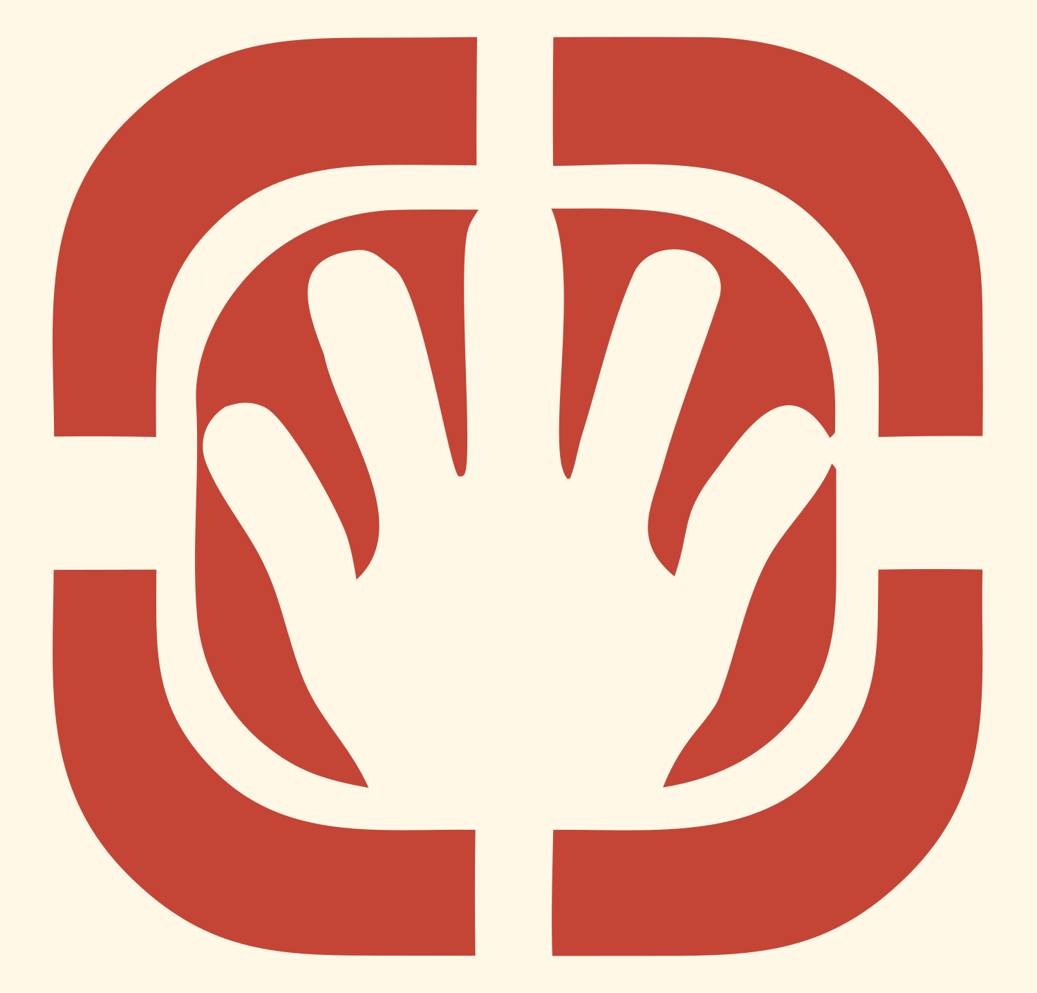 Negative Space Hand Scanner Badge #fff8e7/#c44536