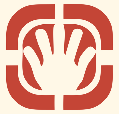 Negative Space Hand Scanner Badge #fff8e7/#c44536