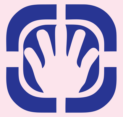 Negative Space Hand Scanner Badge #fce4ec/#283593