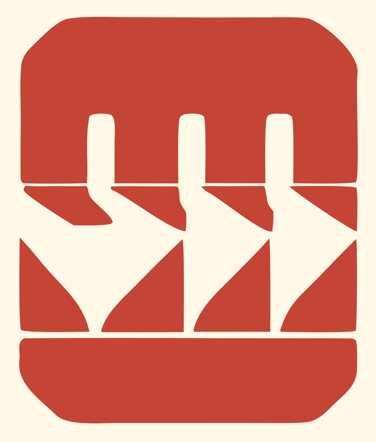 Chunky Descending Fingers Badge #fff8e7/#c44536
