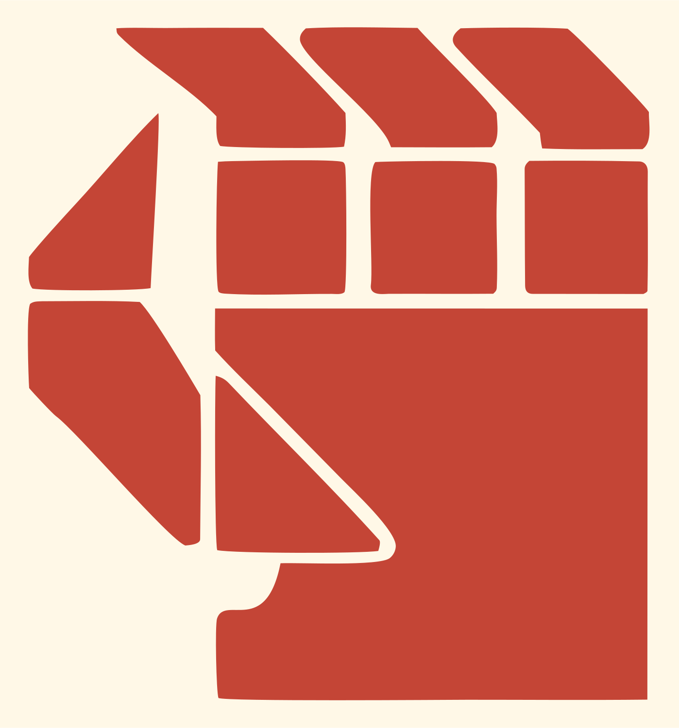 Blocky Robot Hand Badge #fff8e7/#c44536