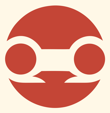 Negative Space Robot Face Badge #fff8e7/#c44536