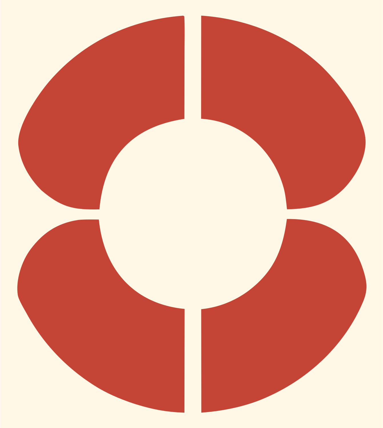 Bold Split Circle Solar Mark #fff8e7/#c44536