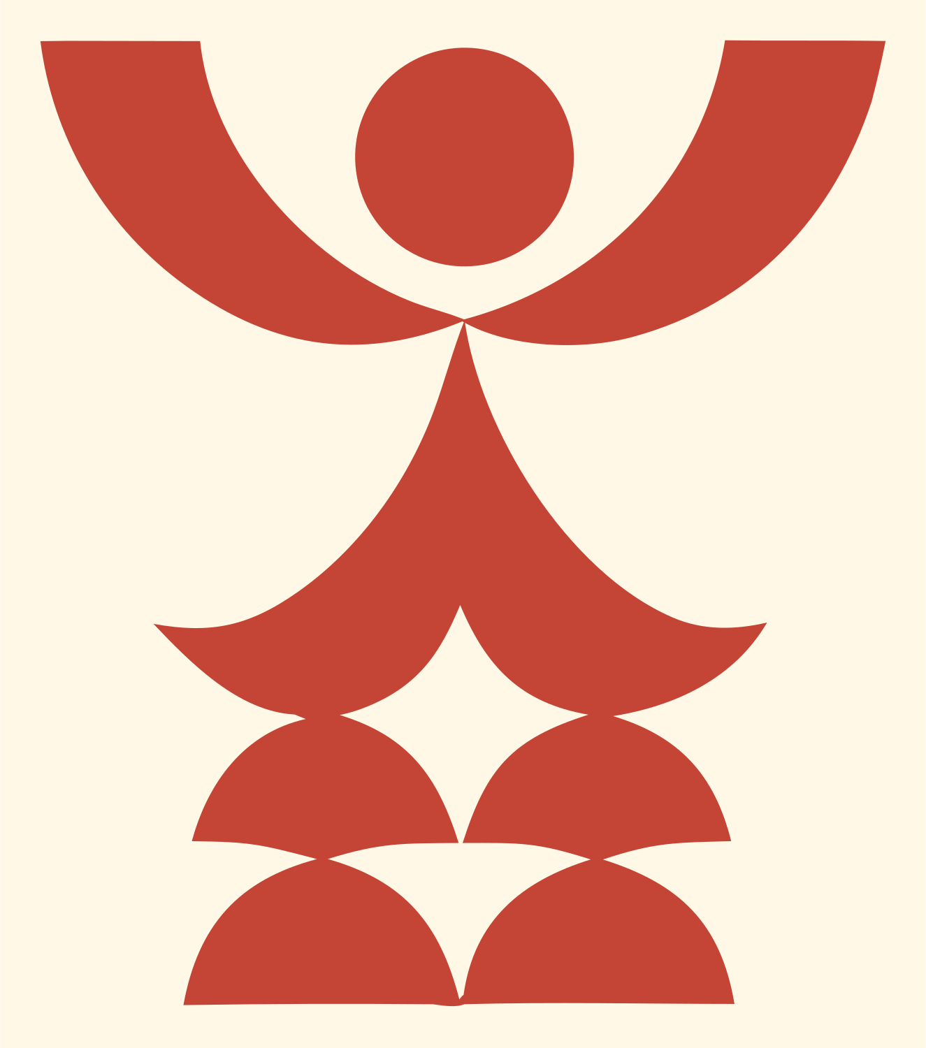 Geometric Human Figure Crest #fff8e7/#c44536