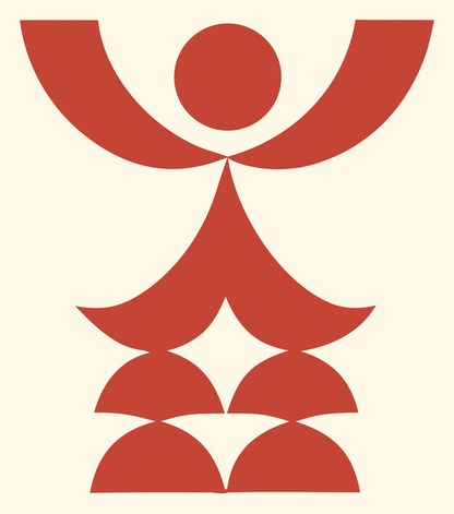 Geometric Human Figure Crest #fff8e7/#c44536