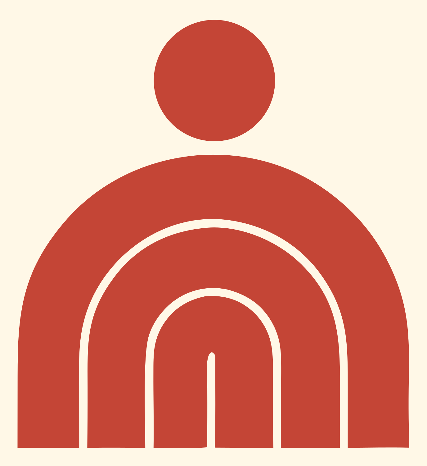 Geometric Arch Person Badge #fff8e7/#c44536