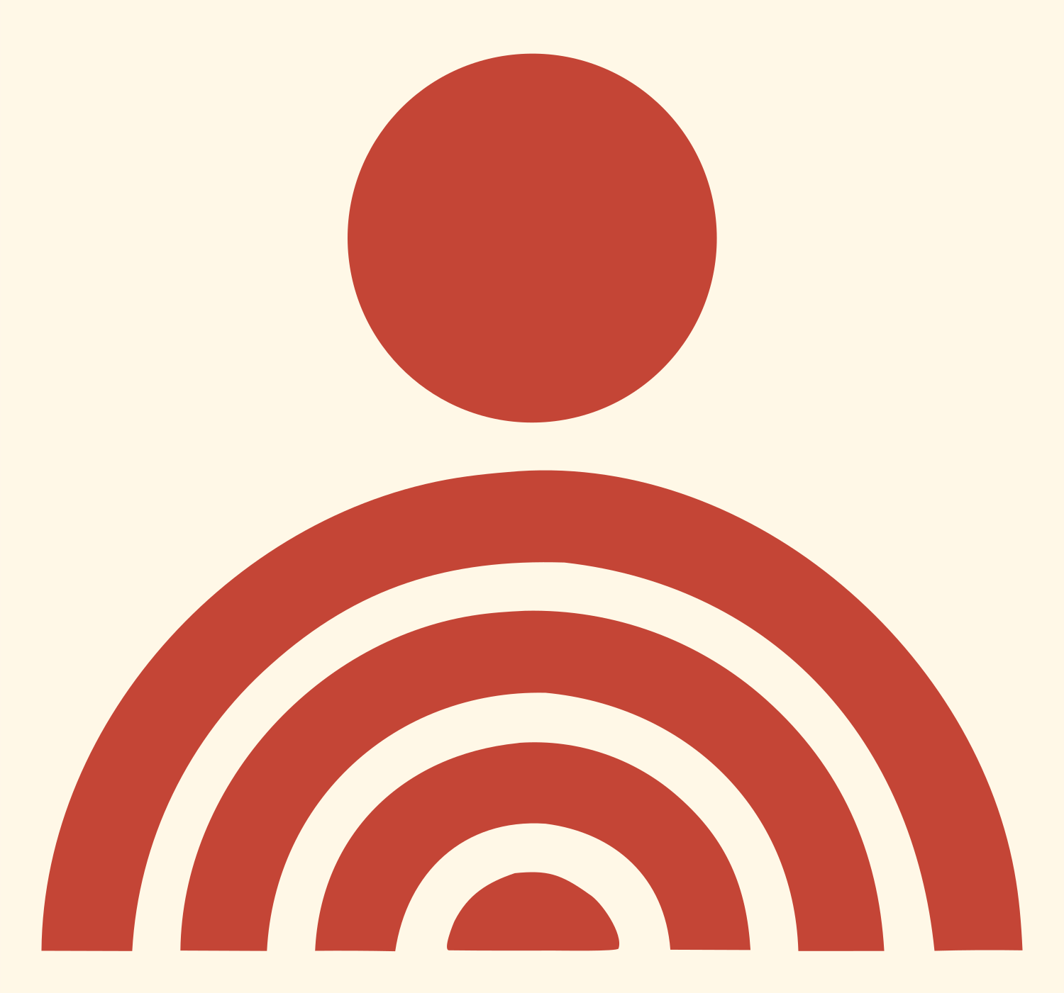 Radiating Person Signal Badge #fff8e7/#c44536