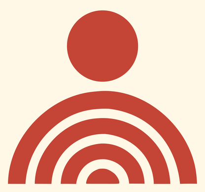 Radiating Person Signal Badge #fff8e7/#c44536