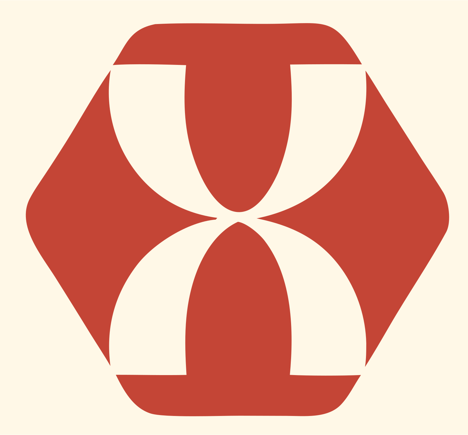 Negative Space Hourglass Figure Badge #fff8e7/#c44536