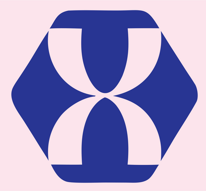 Negative Space Hourglass Figure Badge #fce4ec/#283593